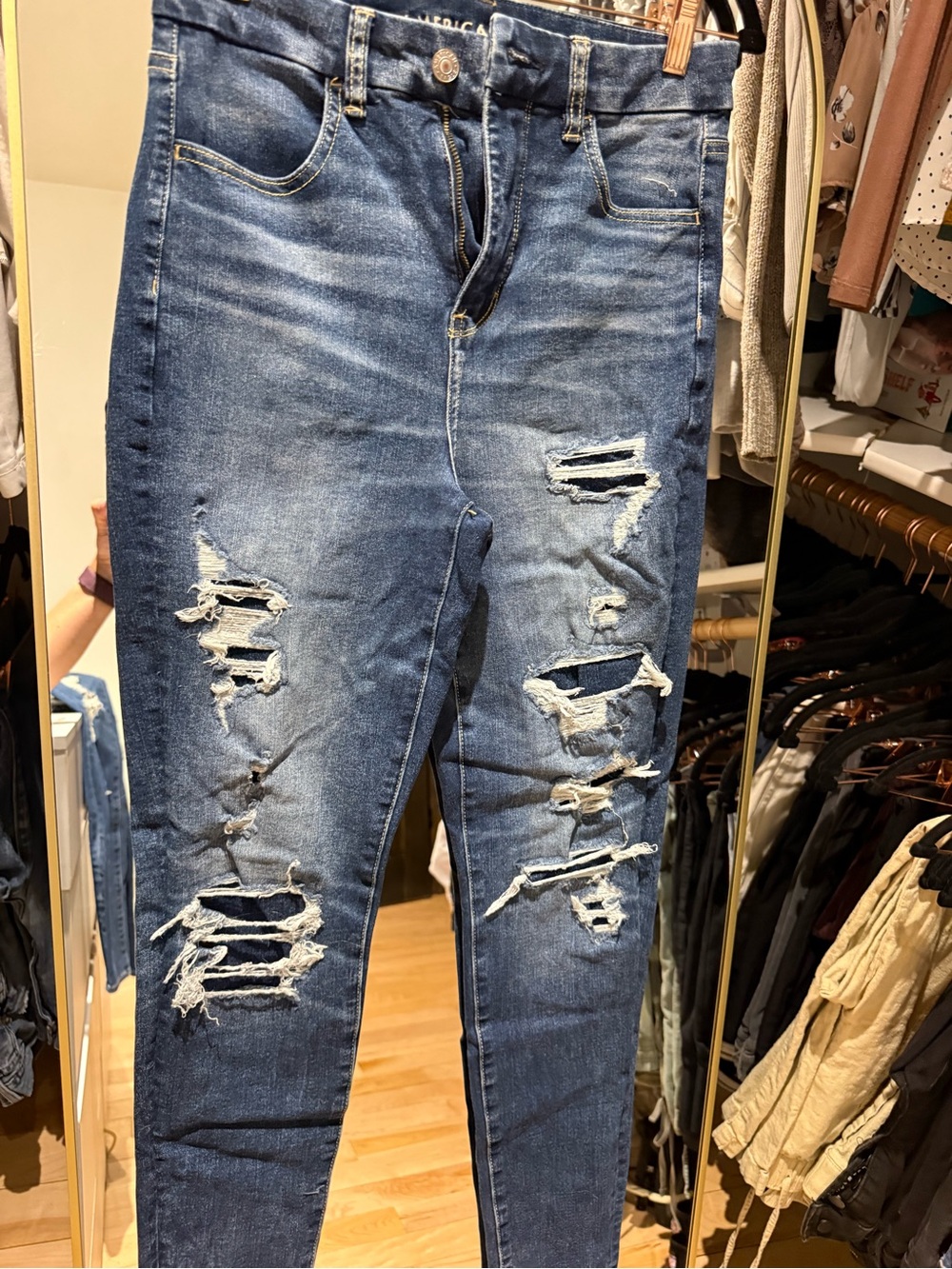 American Eagle Outfitters Distressed Blue High-Rise Skinny Jeans